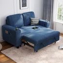 LINSY HOME Loveseat Sofa with Pull Out Couch Chaise: 2-in-1 Convertible 2 Seater Sofa with USB Charging & Cup Holders, Comfy Plush Corduroy Love Seat for Small Spaces Living Room Apartment, Blue by CozyNest Decor