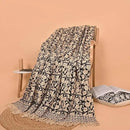 Handmade Cotton Throw Blanket 55x80 Inches | Black & Beige Floral Block Print Decorative Sofa Throw with Tassels | Large Lightweight Cotton Bedspread for Living Room, Couch, or Bedroom by CozyNest Decor