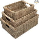 VATIMA Seagrass Baskets with Wooden Handles, Set of 3 Decorative Natural Wicker Baskets for Kitchen by CozyNest Decor