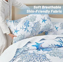 Coastal Bedding King Size Coastal Quilt with 2 Shams, Nautical Beach Comforter Sets Ocean Bedspreads Blue Starfish Coverlet Summer Bedding, 96''x106'' by CozyNest Decor
