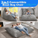 Hobestluk 3 in 1 Bean Bag Chair Giant Bean Bag Chairs for Adults with Chevron Plush Fur Cover Convertible Bean Bag Floor Cushion with Machine Washable Cover for Living Room (Chevron Plush Grey) by CozyNest Decor