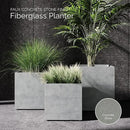 Reglito Cube Planter – Fiberglass Indoor/Outdoor and Weather-Resistant Large Planter (Concrete Stone, 35.4" L x 35.4" W x 36" H) by GreenHaven Gardens