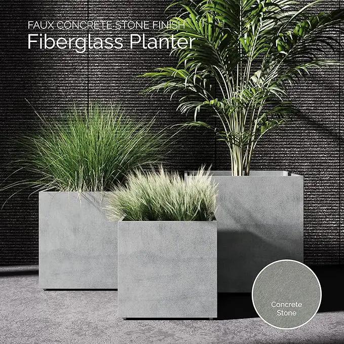 Reglito Cube Planter – Fiberglass Indoor/Outdoor and Weather-Resistant Large Planter (Concrete Stone, 23.6" L x 23.6" W x 24.2" H), photo 3 of 7