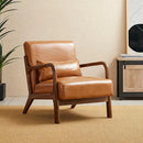 Glitzhome 30" H Mid Century Yellowish Brown Accent Armchair, Single Reading Sofa, PU Leather Lounge Chair with Walnut Ruberwood Frame for Livingroom or Office by CozyNest Decor