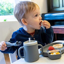 Baby Cutlery Set With Case, Spoon & Fork for Self Feeding, Silicone, 6 Months Plus (Grey) by TinyTreasures Baby Boutique