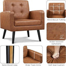 Yaheetech Mid-Century Accent Chairs, PU Leather Modern Upholstered Living Room Chair, Cozy Armchair Button Tufted Back and Wood Legs for Bedroom/Office/Cafe, Retro Brown by CozyNest Decor