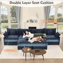 142.5" U Shaped Couch, Modular Sectional Sofa, 3-Seater Comfy Cloud Couch with Movable Ottoman, Deep Seat Couches for Living Room, Chenille, Navy by CozyNest Decor