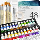 CHROMATEK Watercolor Paint Set, 84 Piece Kit, Video Tutorial Course, 48 Tubes, from Beginner to Intermediate & Professional Artists, Paper, 8 Brushes, Palette, Aquapen, Masking Tape, 12ml Tubes by TinyTreasures Baby Boutique