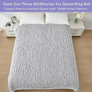 Bigacogo Chunky Knit Throw Blanket for Couch, 80x90 inches, 100% Hand Knitted with Thick Jumbo Chenille Yarn, Cozy Soft Large Rope Knot Cable Crochet Blankets for Sofa Bed Living Room, Light Grey by CozyNest Decor