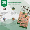 Organo Republic 20 Edible Flower Seeds Variety Pack- Indoor/Outdoor. 7000+ Non-GMO Heirloom: Borage, Bergamot, Nasturtium, Chives, Cape Daisy, Hyssop, Zinnia Seeds & More by GreenHaven Gardens