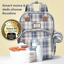 RUVALINO Diaper Bag Backpack, Multifunction Travel Pack Maternity Baby Changing Bags, Large Capacity, Waterproof, Blue Plaid by TinyTreasures Baby Boutique
