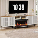 3-Sided Glass Farmhouse Fireplace TV Stand for TVs Up to 100 Inch, Entertainment Center with 36" Electric Fireplace, TV Console with Storage Cabinets for Living Room, Antique White by CozyNest Decor