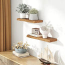24" Floating Shelves, Live Edge Solid Elm Wood Floating Shelf, Wall Mounted Display Shelves with Heavy-Duty Bracket for Books, Rustic Wooden Shelf for Kitchen, Bathroom, Natural Color, Set of 2 by CozyNest Decor