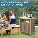 Outdoor Indoor Storage Cabinet with Rolling Wheels, Patio Serving Cart with Bar Table and Wicker Cabinet, Kitchen Island Prep Table, Beige by CozyNest Decor