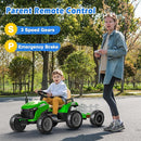 24V Ride On Tractor w/Tiltable & Detachable Trailer, 2x65W Motors, EVA Tires, Remote Control, Bluetooth, Shifter, Music, Electric Car for Kids, Green by TinyTreasures Baby Boutique