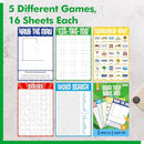 Road Trip Game Pad, 80 Perforated Sheets Travel Activity Pad, 5 Games in 1 Pad, Plane, Car Trip Activity, Pen Pencil & Paper Game for Kids, Adults (6” x 9”) by TinyTreasures Baby Boutique