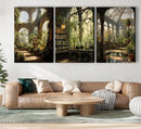 3pcs Framed William Morris Green Plants Canvas Wall Art Medieval Castle Posters Prints Gothictalian Landscape Painting Pictures Paintings Wall Decor for Living Room Bathroom Bedroom Decoration by CozyNest Decor