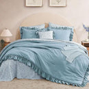 Full Comforter Set - 7 Pieces Ruffle Blue Bedding Sets, Shabby Chic Farmhouse Bed in a Bag Full with Ruffle Comforter, Floral Sheets, Pillowcases & Shams by CozyNest Decor