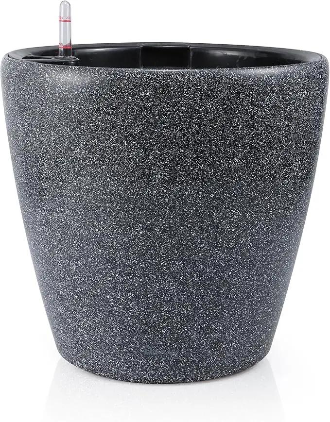 Dexceder 13x12 Self Watering Planter with Wheels Indoor Outdoor, Inner Pot Design, Thickened Large Floor Standing Flower Plant Pot with Water Level Indicator (Stone Matte)