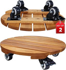 Idzo 2-Pack 14 Inch Acacia Wood Rolling Round Plant Caddy, Plant Caster for Heavy Duty Plant Stand with 360° Lockable Wheels, 264 lbs Capacity Caddy for Indoor and Outdoor Use, Natural Wood by GreenHaven Gardens
