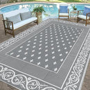 Pauwer Waterproof Outdoor Rug 8x10, Reversible Plastic Straw Patio Camping Rug, Indoor Outdoor RV Mat Carpet for Deck, Camper, Porch, Balcony, Backyard, Picnic, Bordered Grey by GreenHaven Gardens