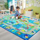 Chicrug 6x9 Car Road Area Rug for Kids Playroom Bedroom, Non Slip Low Pile Washable ABC Alphabet Carpet for Classroom, City Track Play Mat for Toddler Children Nursery Baby Room Decor, Blue by TinyTreasures Baby Boutique