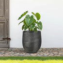Worth Garden 12" Dia x 15" H Round Planter – Lightweight Magnesium Oxide Cement Plant Pot with Texture – Raised Pattern Concrete Look – Drainage Hole – Indoor & Outdoor Use - Black Gold by CozyNest Decor
