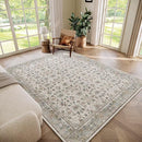 Washable 5x7 Area Rugs for Living Room, Boho Non-Slip Silicone Backing Rugs for Bedroom Dining Room Nursery Office, 0.3" Neutral Oriental Throw Carpet with 0.16" Cushioning Pad, Cream/Multi by TinyTreasures Baby Boutique