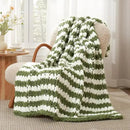 Amélie Home Chunky Knit Throw Blanket for Couch, Soft Chenille Crochet Blanket for Sofa, 50"x60", Sage Green & White Striped by CozyNest Decor