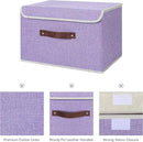 ANMINY Storage Bin with Lid Storage Boxes with PU Leather Handles PP Plastic Board Decorative Foldable Lidded Cotton Linen Fabric Home Cubes Baskets Closet Organizer Container - Purple, Large Size by CozyNest Decor