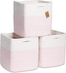 NaturalCozy Storage Cubes 11 Inch Cotton Rope Woven Baskets for Organizing, 3-Pack | Cube Storage Bin | Square Storage Baskets for Shelves Organizer, Classroom, Kids Toy Bins, Closet, Baby Nursery by TinyTreasures Baby Boutique