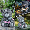 Solar Garden Outdoor Statues Bear with Heart and Pink Flower and 5 LED Lights-Lawn Decor Bear Statue for Patio, Balcony, Yard Ornament-Unique Valentine's Day and Housewarming Gifts for Mom, Women by GreenHaven Gardens