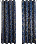 Grommets Blackout Long Window Curtains Navy Blue Gold-52W*95L 2PCS Drapes for Bedroom by CozyNest Decor