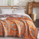 Boho Throw Blanket for Couch Sofa Bed, 100% Cotton Woven Quilt with Tassel 60”x80”, Super Soft Muslin Blanket with Oriental Universe Printed, Decorative Reversible Bed Blanket/Cover for All Seasons by CozyNest Decor