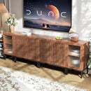Farmhouse TV Stand for TVs up to 100 Inch, Entertainment Center TV Console with Storage Cabinets and Glass Doors,Media Console for Living Room,Brown by CozyNest Decor