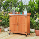Yaheetech Garden Potting Bench Table - Outdoor Garden Patio Wooden Storage Cabinet & Solid Wood Planting Work Bench with Large Space Storage & Metal-Plated Tabletop, Brown by GreenHaven Gardens