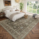 Washable 10x14 Area Rugs for Living Room, Boho Non-Slip Silicone Backing Rugs for Bedroom Dining Room Office, 0.3" Neutral Oriental Throw Carpet with 0.16" Cushioning Pad, Flaxen/Multi by TinyTreasures Baby Boutique