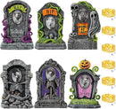 Hiboom 6 Set Large Halloween 3D Changing Face Rip Graveyard Tombstones and 23.6x15.7 Inch Halloween Skeleton Headstone 6 Pcs LED String Lights Halloween Decoration for Yard Garden Lawn by GreenHaven Gardens
