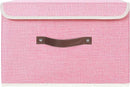 ANMINY Storage Bin with Lid Storage Boxes with PU Leather Handles PP Plastic Board Decorative Foldable Lidded Cotton Linen Fabric Home Cubes Baskets Closet Organizer Container - Pink, Large Size by TinyTreasures Baby Boutique