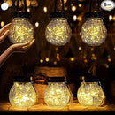 Cooo 6 Pack Heavy Crackle Glass Solar Lantern with 30 LED Firefly Lights– Waterproof Outdoor Hanging Lamp 215% Larger Solar Panel, Stainless Steel Lid Decorative Lighting for Garden Patio Table by CozyNest Decor