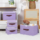 ANMINY 2PCS Storage Bins with Lid PU Leather Handles Storage Boxes PP Plastic Board Decorative Foldable Lidded Cotton Linen Fabric Home Cubes Baskets Closet Organizer Containers - Purple, Small Size by CozyNest Decor