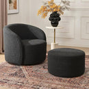 KINWELL 34" W Mid Century Modern Swivel Barrel Chair, Round Upholstered Boucle Swivel Accent Chairs, No Assembly Sofa Chair for Living Room Bedroom Reading Apartment Lounge Nursery(Black) by CozyNest Decor