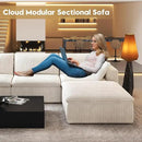 118" L Shaped Modern Sofa Modular Sectional Cloud Couch with Ottoman,Deep Seat Upholstered Couches with Plush Corduroy Fabric for Living Room Furniture,Bedroom and Apartment,No Assembly Required,White by CozyNest Decor