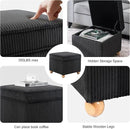 Adeco 17 Inch High Striped Flannel Black Cube Ottoman Storage, 3D Embossed Velvet Chair Foot Stools, Upholstered Vanity Stool with Hinged Lid, Solid Round Wood Legs by CozyNest Decor