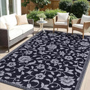 OLANLY Waterproof Outdoor Rug 5x8 ft, Outdoor Plastic Straw Rug with Flower Pattern, Reversible RV Mat for Patio, Camping, Balcony, Deck, Backyard, Black & Grey by CozyNest Decor