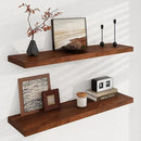Fun Memories Solid Oak Wood Floating Shelves, 9.3 Inch Deep Natural Wood Shelf with Invisible Heavy Duty Bracket for Bathroom Bedroom Kitchen - 36inch Set of 2, Walnut by CozyNest Decor