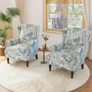 Lumibee Wingback Accent Chair, 2 Set High Back Floral Armchairs in Fabric,Comfy Upholstered Reading Single Sofa Chairs with Solid Wood Legs for Living Room,Bedroom,Office-Plants Blue by CozyNest Decor