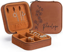 Custom Leather Jewelry Box w/Name & Birth Flower Month - Birthday Gifts for Women, Personalized Jewelry Travel Case - Customized Jewelry Organizer Box, Mom Birthday Gifts - Chestnut by TinyTreasures Baby Boutique