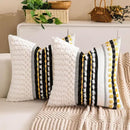 Boho Chenille Tufted Couch Throw Pillow Covers 18x18 Inch Set of 2 Farmhouse Striped Decorative Pillow Covers Accent Neutral Pillowcase Black Yellow Cushion Cover for Living Room Sofa Bed by CozyNest Decor