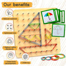 Panda Brothers Wooden Geoboard - Montessori Toys for 3 4 5 Year Old Kids and Toddlers, Educational Toy with 30 Pattern Cards and 40 Rubber Bands to Create Figures, Brain Teaser STEM Toy Geo Board by TinyTreasures Baby Boutique